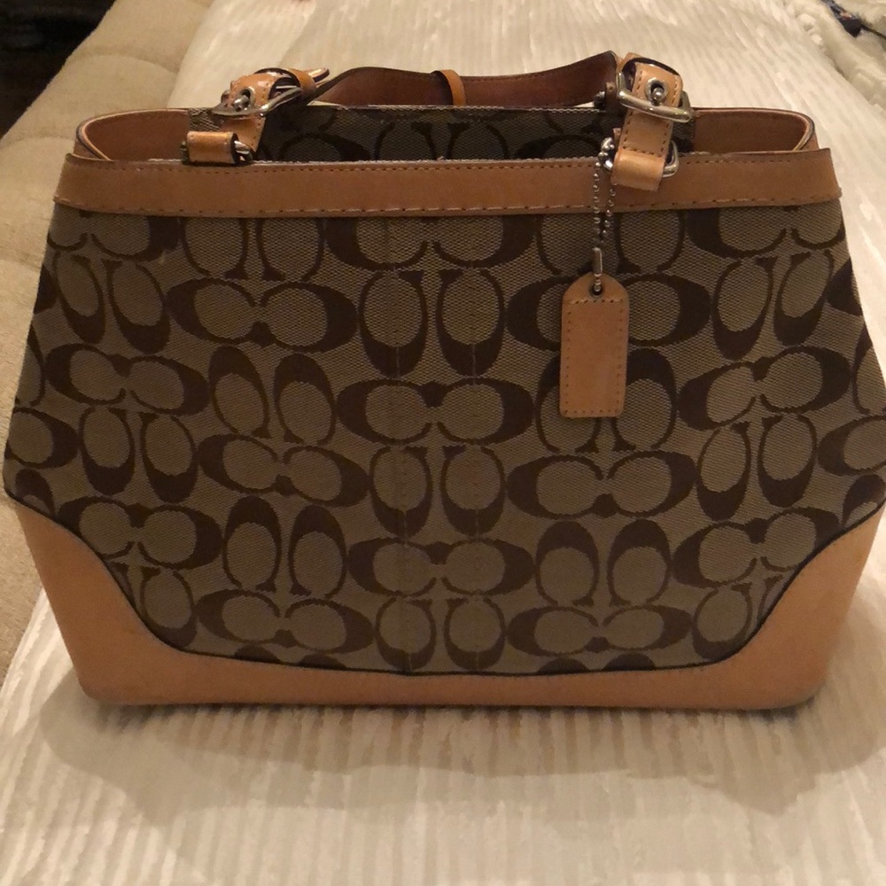 Coach Brown Signature Canvas and Tan Leather Tote